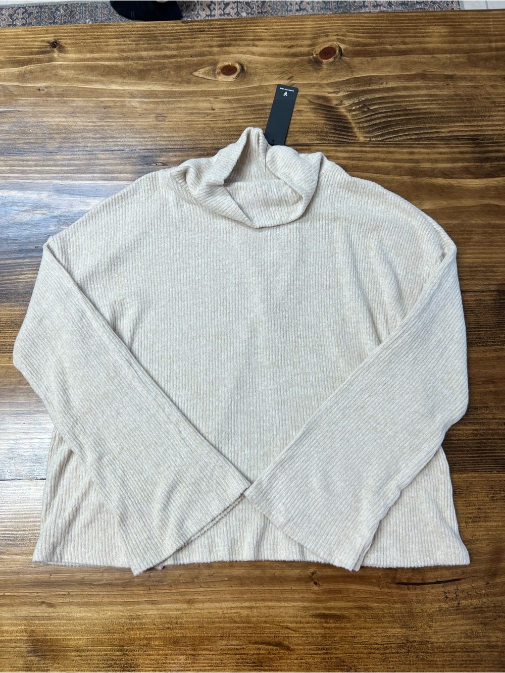 Lulus Tan Ribbed Open Back Turtleneck Bell Sleeve Sweater Size XS NWT